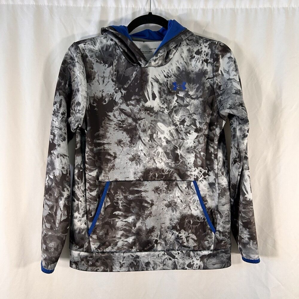 Under Armour Hoodie Youth YLG Grey Blue Long Sleeve Pockets Pullover